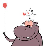 Hippo holding a balloon