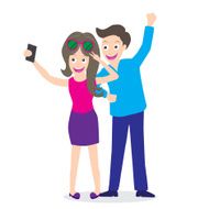 young tourist couple using smart phone take selfie picture themselves