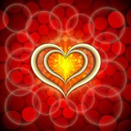 Vector abstract bright red background with golden hearts and flames N2