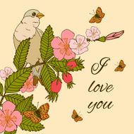 Vintage flowers background with bird N2