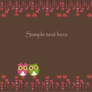 Two funny owl with hearts