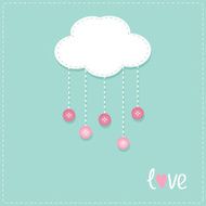 Cloud with hanging rain button drops Dash line Love Flat