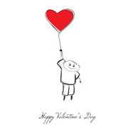 Boy with a red heart balloon Valentines day card N2