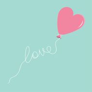 Pink balloon in shape of heart with love thread Flat