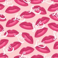 Lips kisses and love lettering seamless pattern