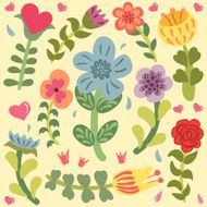 Cute doodle hand drawn flowers set