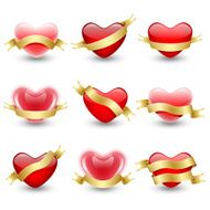 Set of icons hearts with ribbons