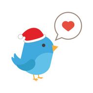 Blue bird with comic balloon and santa hat