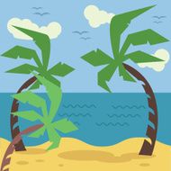 Seascape Beach Creative Vintage Vector Flat Illustration