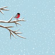 Bird sitting on branch in winter vector