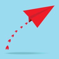 Red paper airplanes heart in the blue sky