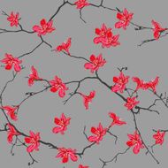 Red cotton tree chinese seamless vector print N2