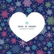 Vector snowflakes on night sky heart silhouette pattern frame N2