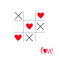 Tic tac toe game cross heart Love card Isolated Flat