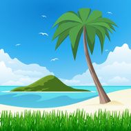 Island with palm tree on tropical white sand