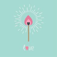 Burning love match with fire light shining effect Love Flat