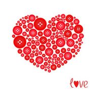Red heart made from buttons Love card Flat design