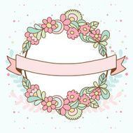 Decorative floral frame with pink flowers and leaves Vector illustration