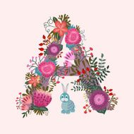 Cute letter A Floral monogram A with vintage flowers and