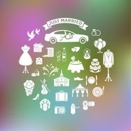 Wedding Icons on Blurred Background