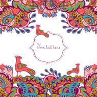 Invitation card with abstract flowers and birds Vector card