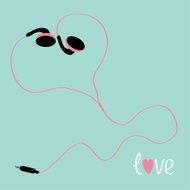 Pink earphones cord in shape of heart Flat design Music