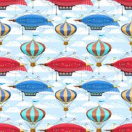 Seamless pattern with dirigibles and air balloons in the sky N2