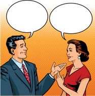 n and Woman Talking Friendly - Retro Style