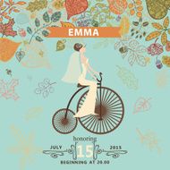 Bridal shower invitation Bride retro bicycle autumn leaves N2