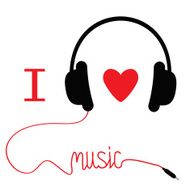 Headphones with red cord and heart I love music Flat