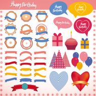 Set of vintage elements birthday holiday party Pink blue orange