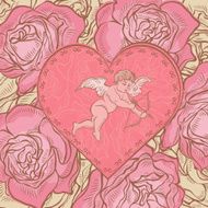 Heart with cupid and roses
