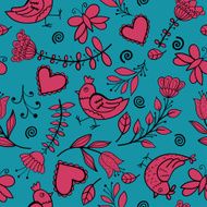 Flower hearts birds seamless N8