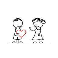 Happy girl and boy with heart in hand
