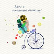 Birthday greeting card with bicycle and gifts