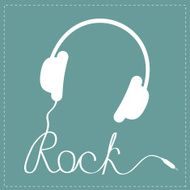 White headphones with red cord word rock Music card