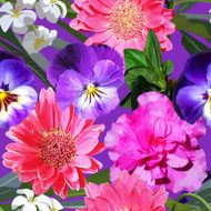 Seamless background with different realistic flowers closeup N2