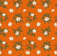 Seamless pattern of anemones on an orange background