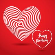 Happy birthday white heart red background Optical illusion card template