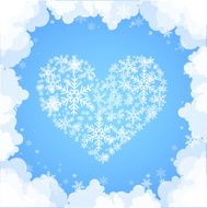 Heart shape made by snowflakes at sky