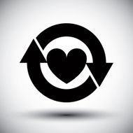 Heart surrounded by arrows vector simple single color icon N2