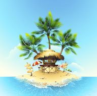 Tropical bungalow bar on island in ocean N2