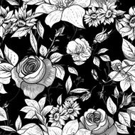 Seamless monochrome floral background with roses N5