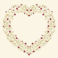 Flourish ornamental heart-shaped frame with ruby red flowers
