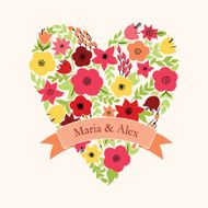 Heart with yellow and pink flowers N2