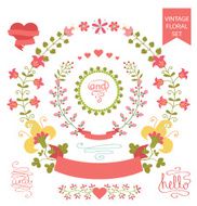 Cute floral wreath set Vintage doodles elements eps N2