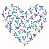 Heart shape made of colorful birds N2