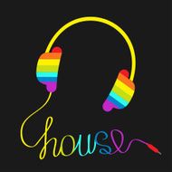 Rainbow headphones with cord in shape of word house Music