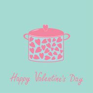 Pot with hearts Happy Valentines Day card Pink and blue