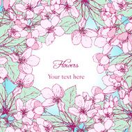 Floral frame with line drawing apple blossoms